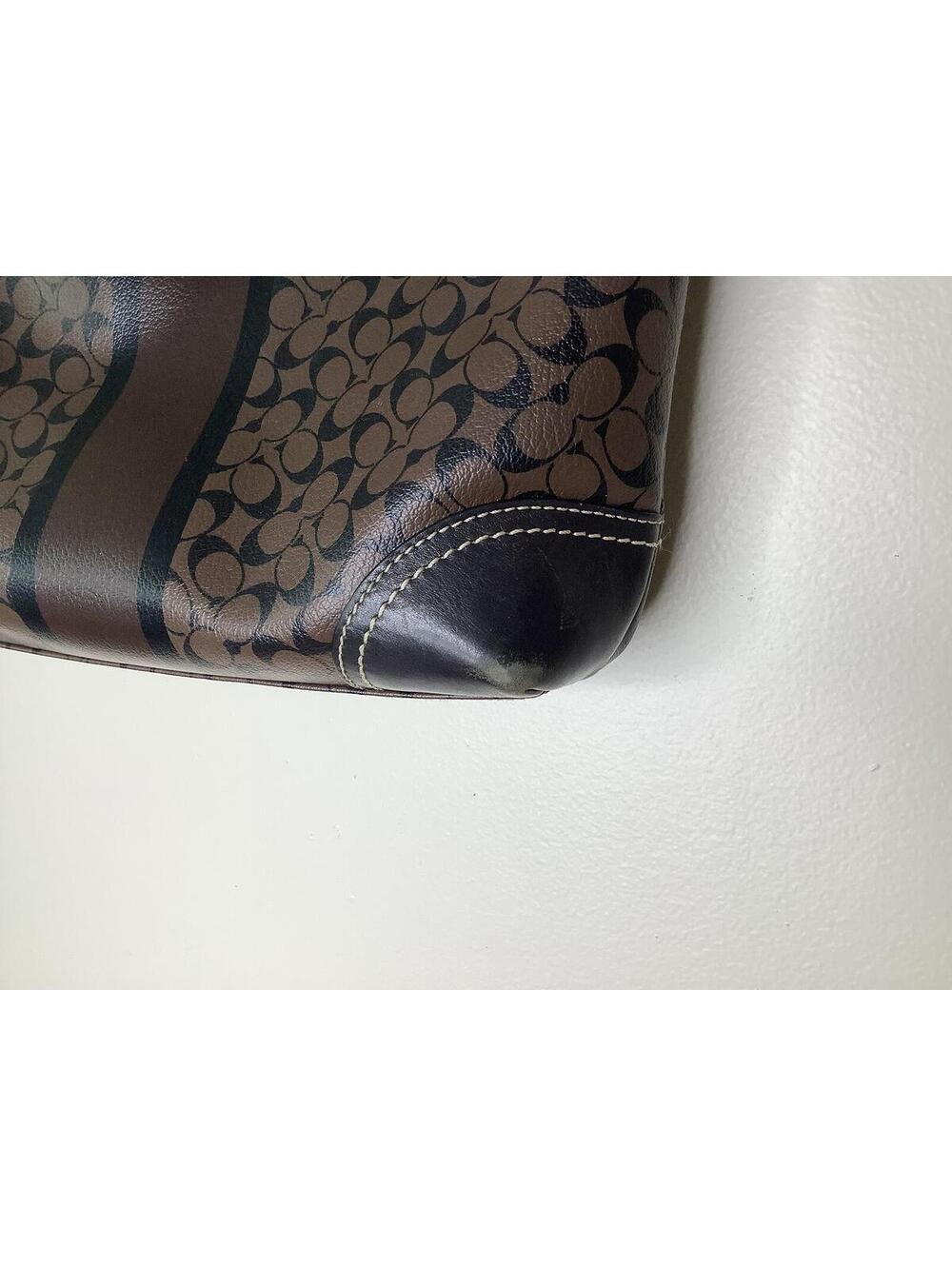 < Coach Chelsea Heritage Stripe Brown Signature Leather Tote > - Picture 4 of 10